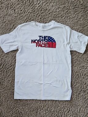 The North Face White Short Sleeve Tee with Red, White, & Blue Logo
